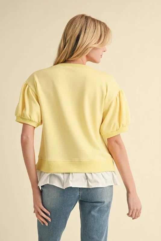 Solid Ruffly Trim Hem Sweashirts Top