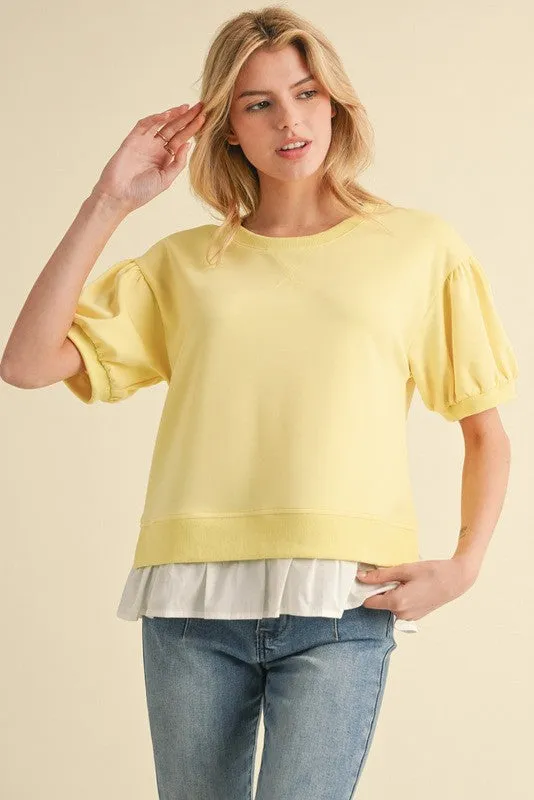 Solid Ruffly Trim Hem Sweashirts Top