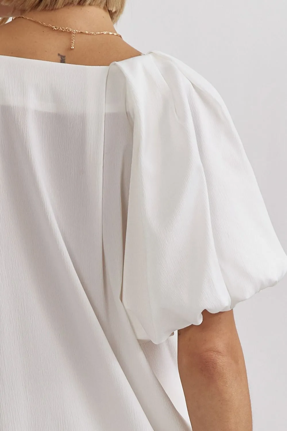 Solid Satin V-Neck Bubble Sleeve Top