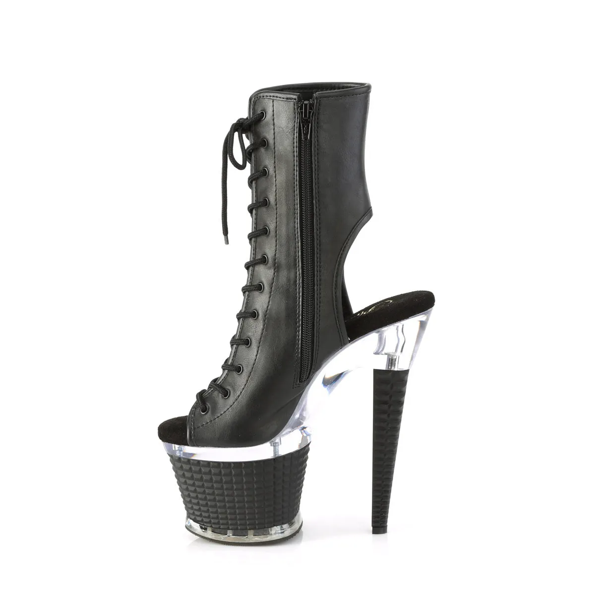 SPECTATOR-1016  Black Faux Leather/Clear-Black Matte