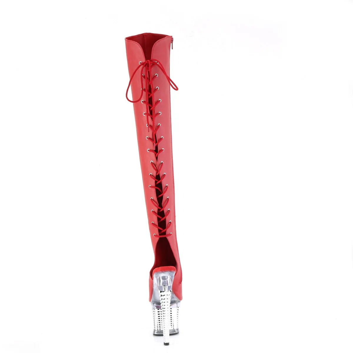 SPECTATOR-3019  Red Faux Leather/Clear-Silver Chrome