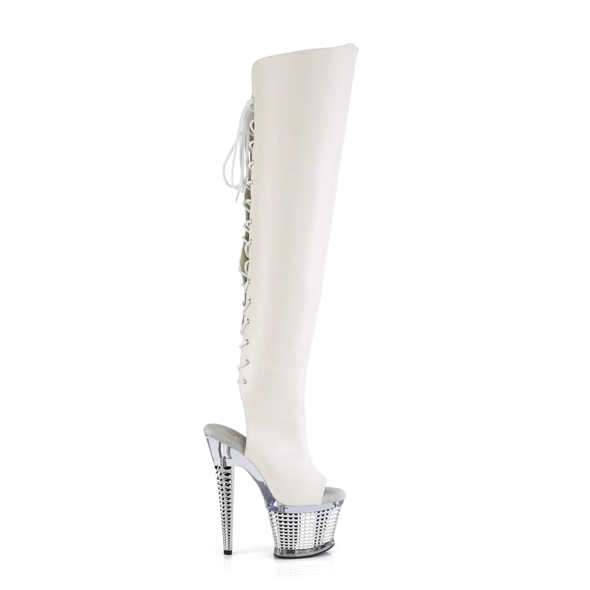 SPECTATOR-3019  White Faux Leather/Clear-Silver Chrome