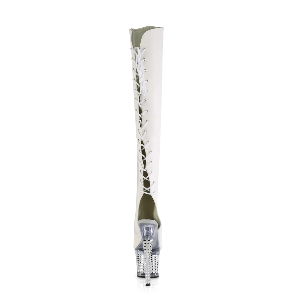 SPECTATOR-3019  White Faux Leather/Clear-Silver Chrome