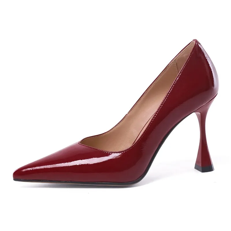 Spring autumn Pointed Toe Heels burgundy white pumps