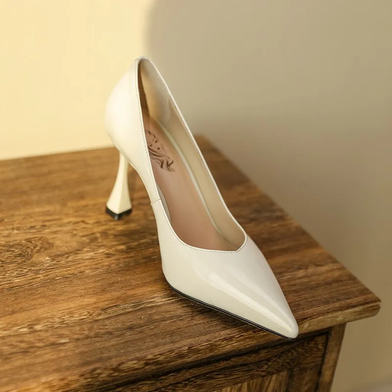 Spring autumn Pointed Toe Heels burgundy white pumps