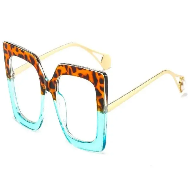 Square eyeglass frames, luxurious design for women, large size clear lenses, fashionable