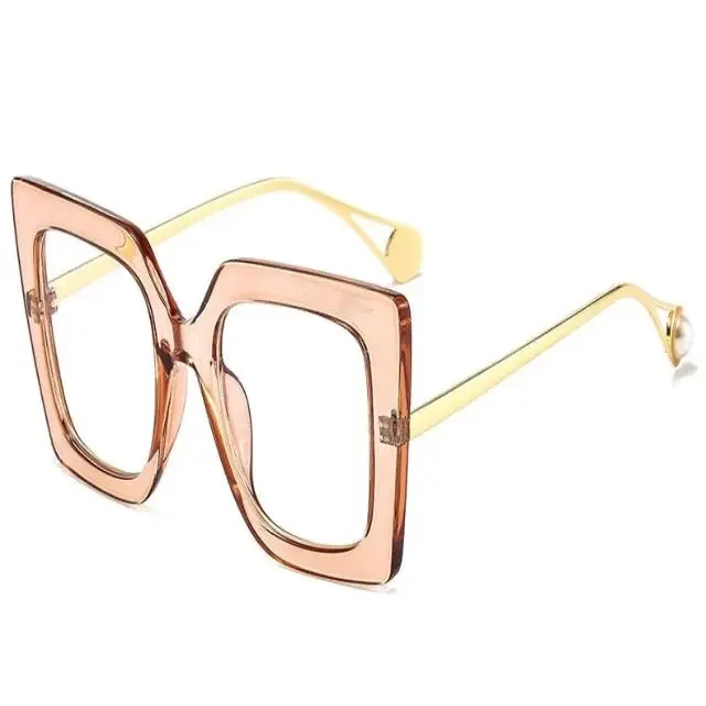 Square eyeglass frames, luxurious design for women, large size clear lenses, fashionable