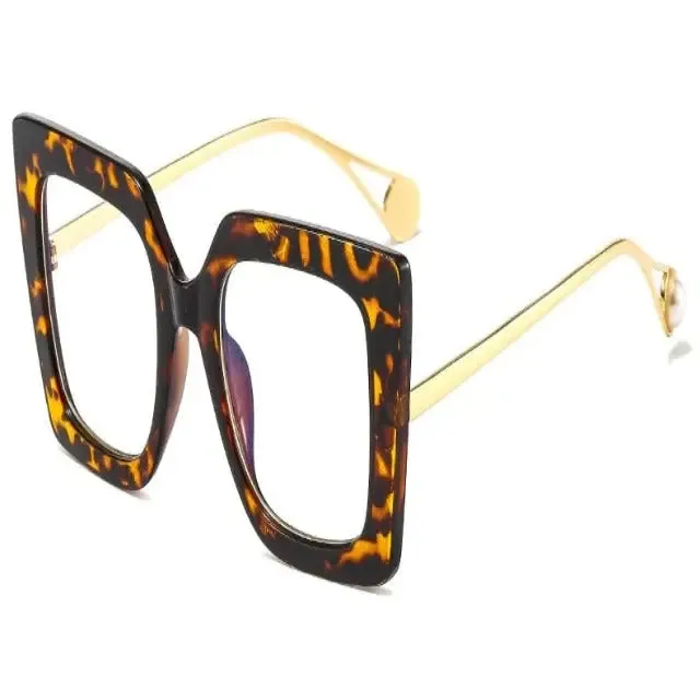 Square eyeglass frames, luxurious design for women, large size clear lenses, fashionable