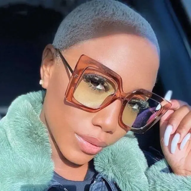 Square eyeglass frames, luxurious design for women, large size clear lenses, fashionable