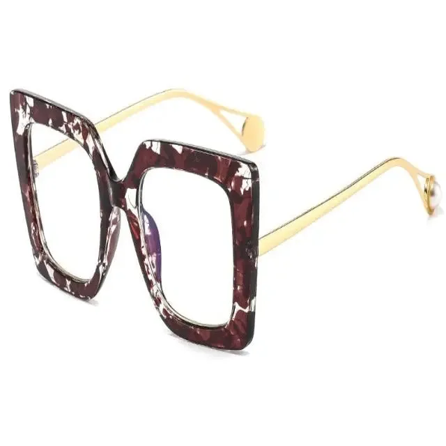 Square eyeglass frames, luxurious design for women, large size clear lenses, fashionable