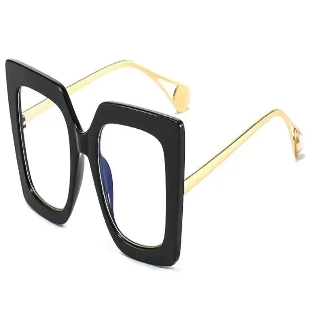 Square eyeglass frames, luxurious design for women, large size clear lenses, fashionable