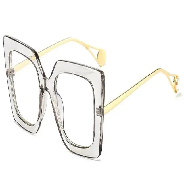 Square eyeglass frames, luxurious design for women, large size clear lenses, fashionable
