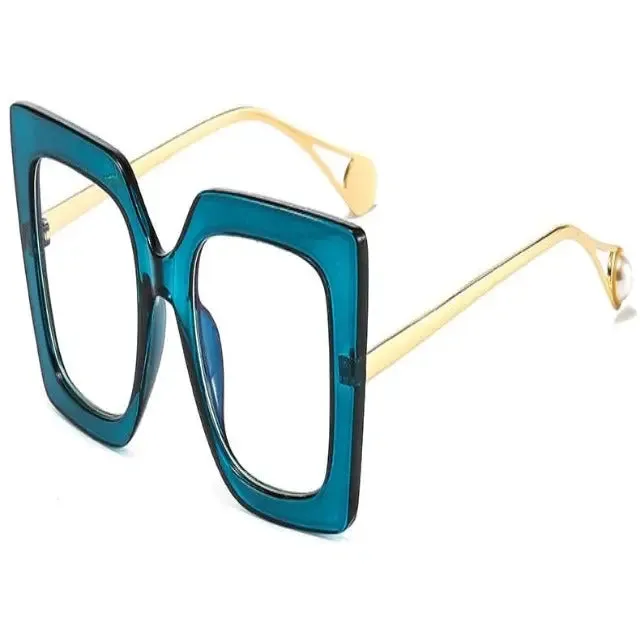 Square eyeglass frames, luxurious design for women, large size clear lenses, fashionable