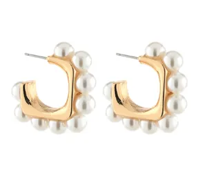 Square Pearl Hoop Earrings