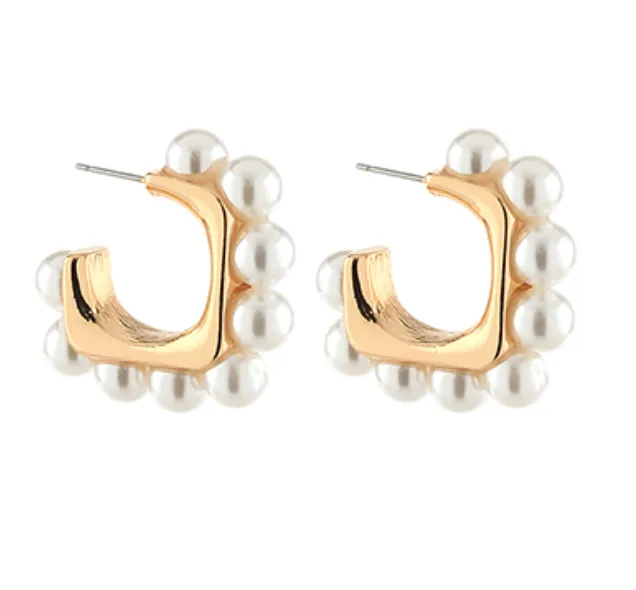 Square Pearl Hoop Earrings