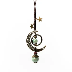 Star And Moon Ceramic Beads Chain Wind Pendant Necklace