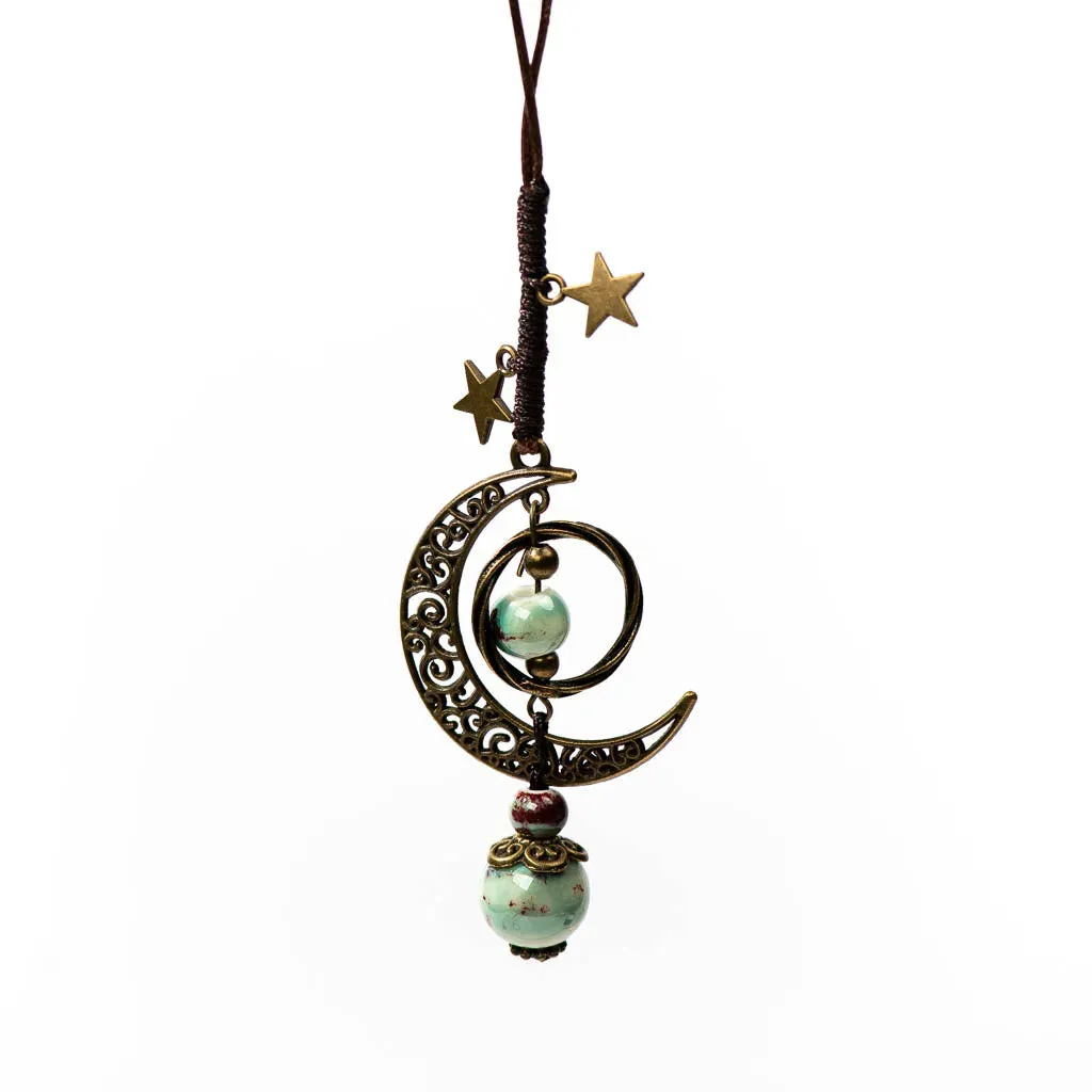 Star And Moon Ceramic Beads Chain Wind Pendant Necklace