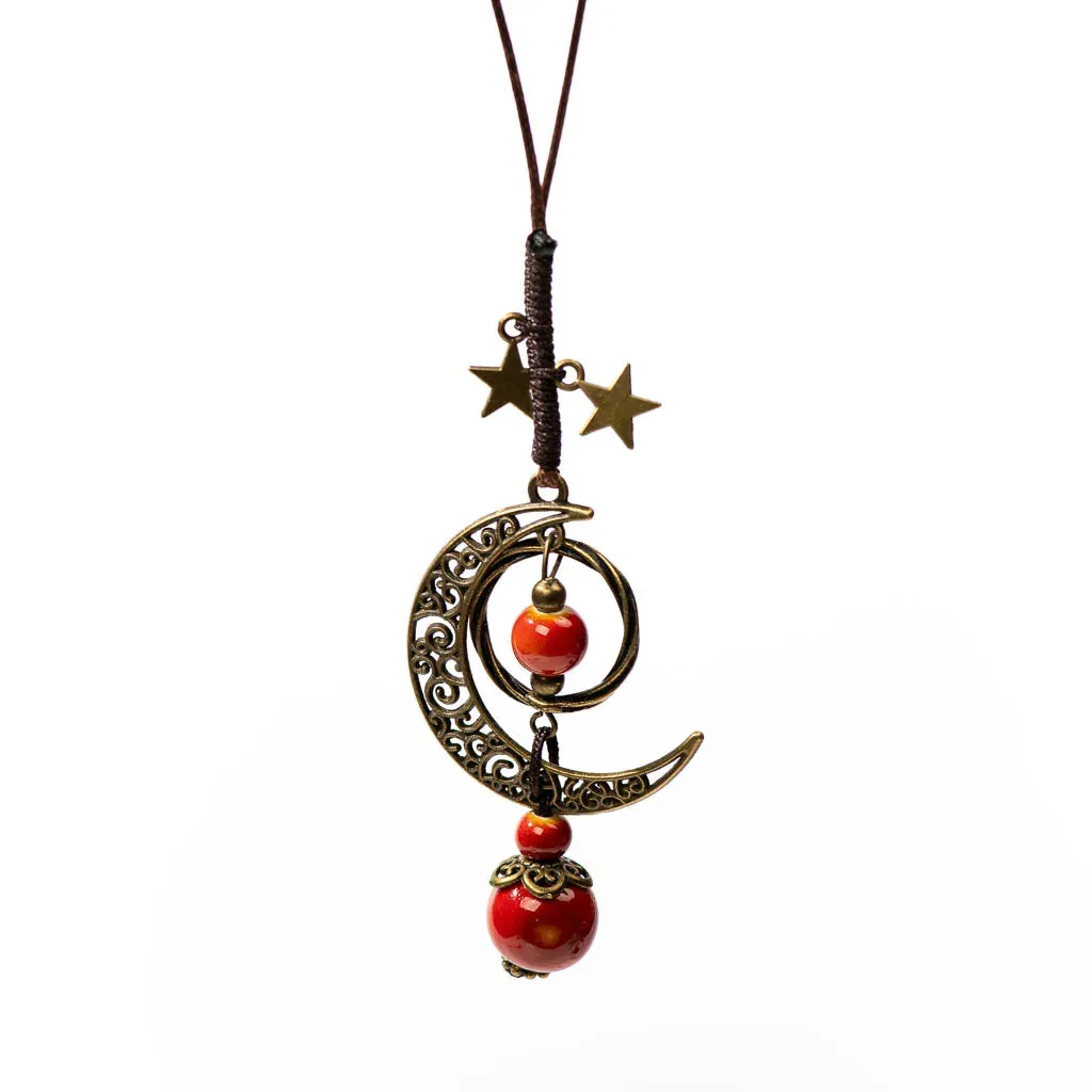 Star And Moon Ceramic Beads Chain Wind Pendant Necklace