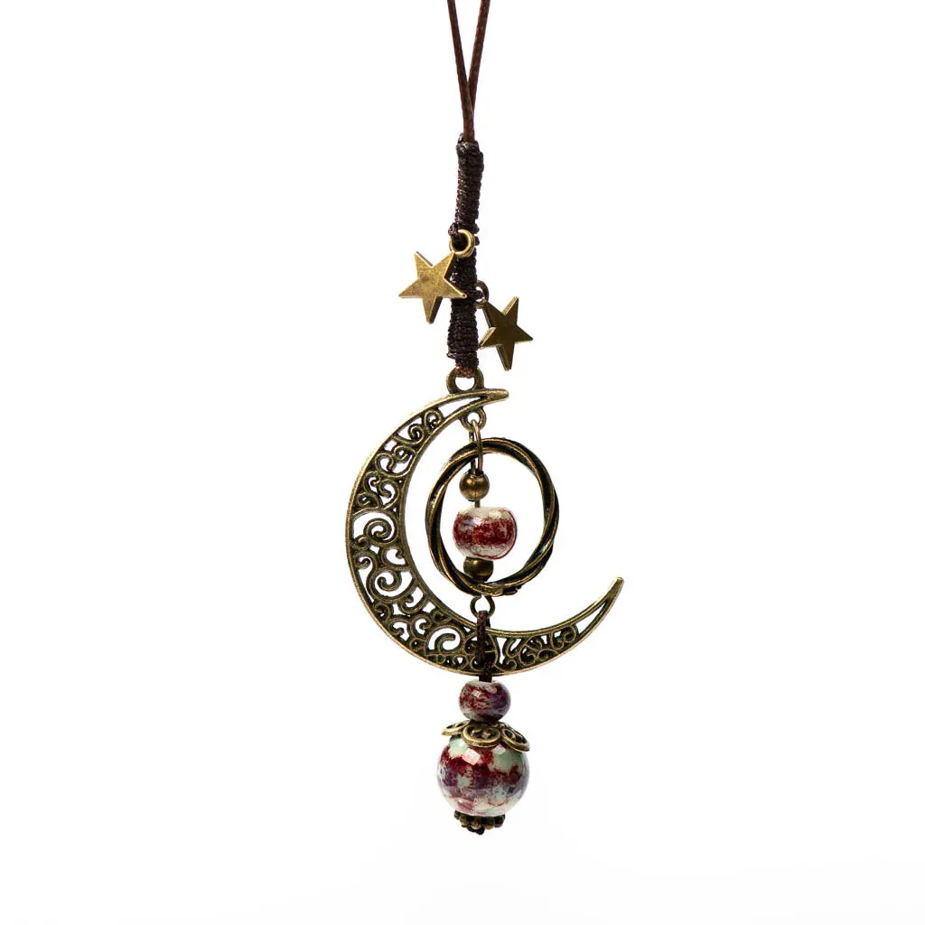 Star And Moon Ceramic Beads Chain Wind Pendant Necklace