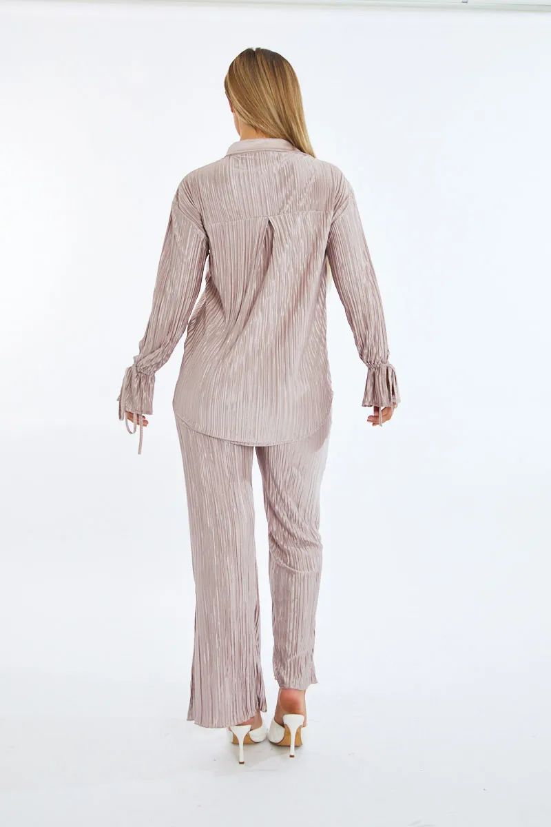Stone Plisse Button Front Oversized Shirt & Trouser Set - Ingrid