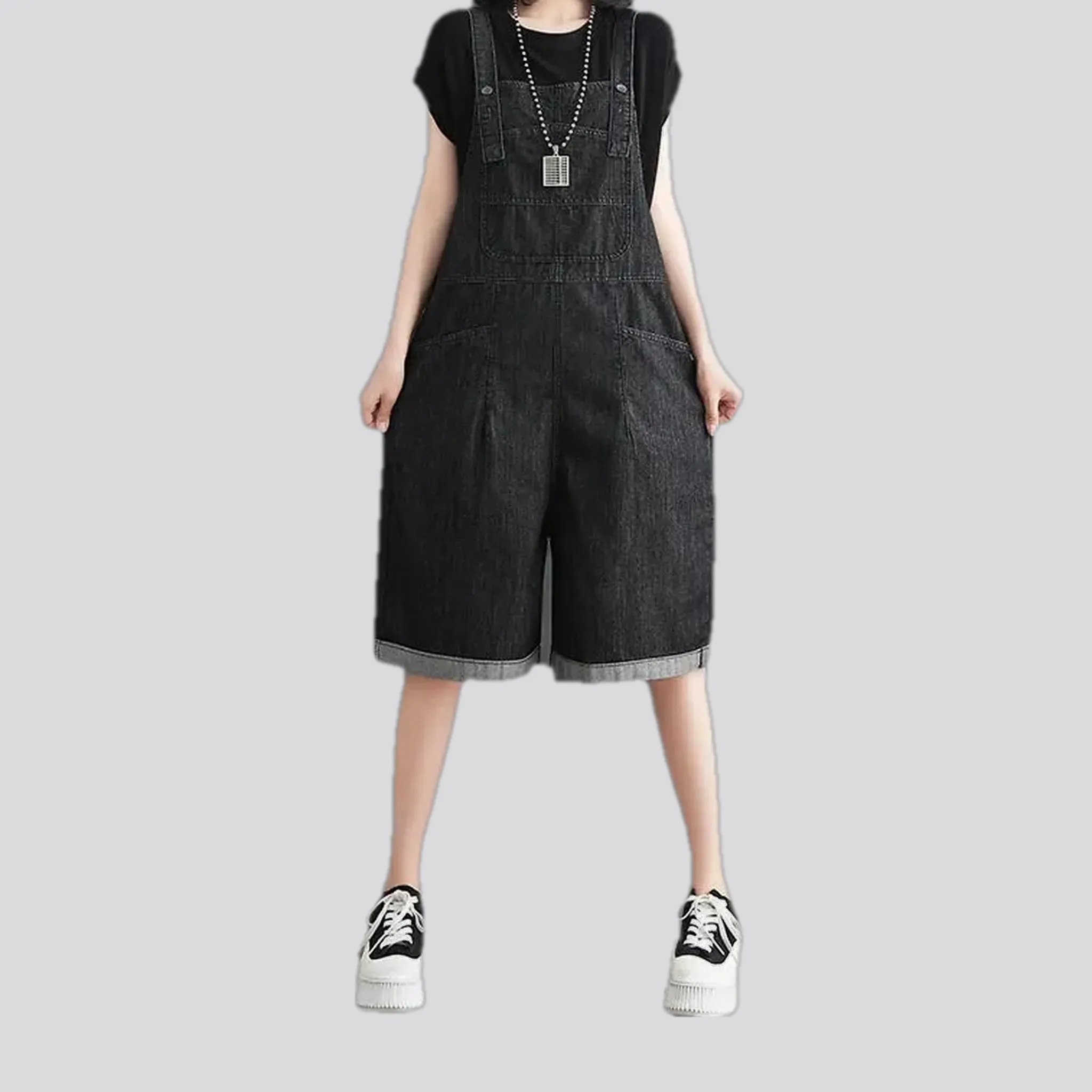Street style baggy-fit women's denim overall