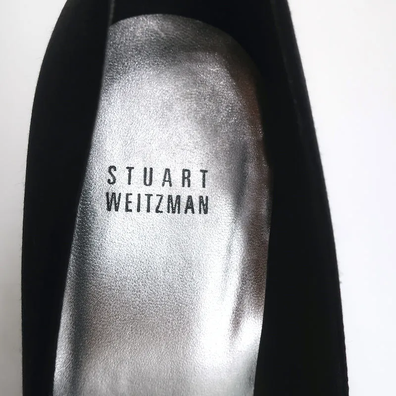 Stuart Weitzman Gigiritz Ruffle Pumps Black Satin Size 8 Open Toe Heels
