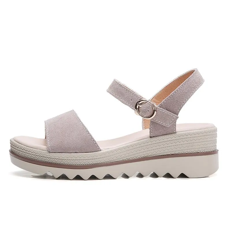 Suede Leather Platform Sandals Shoes Peep Toe Beach Thick Sole Sandals