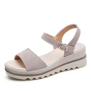 Suede Leather Platform Sandals Shoes Peep Toe Beach Thick Sole Sandals