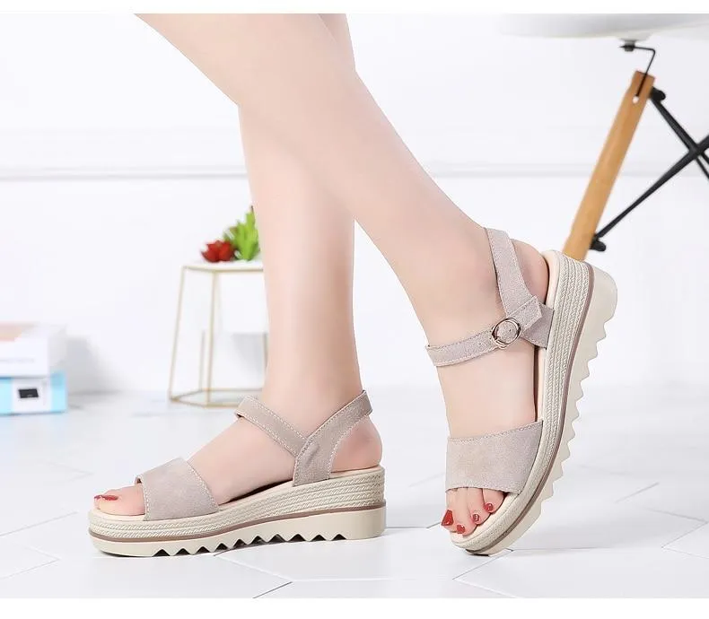 Suede Leather Platform Sandals Shoes Peep Toe Beach Thick Sole Sandals
