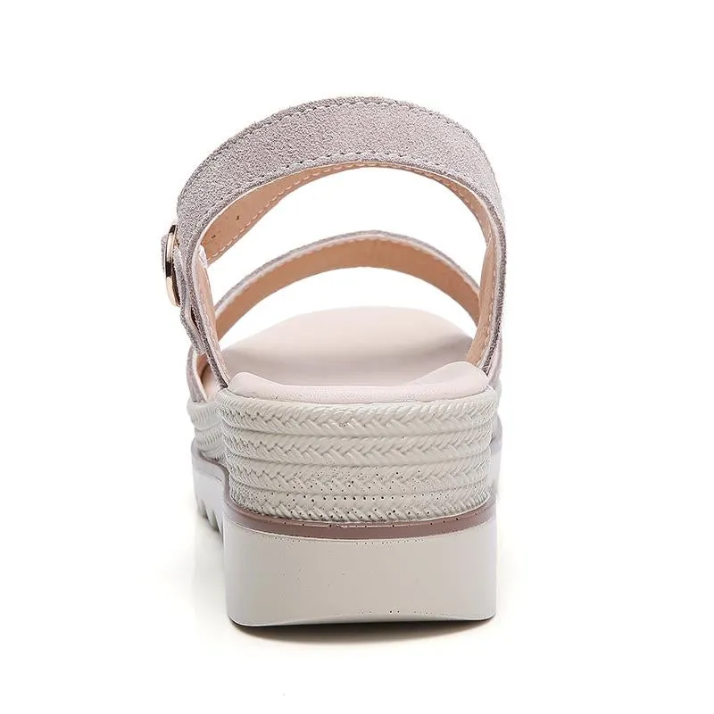 Suede Leather Platform Sandals Shoes Peep Toe Beach Thick Sole Sandals