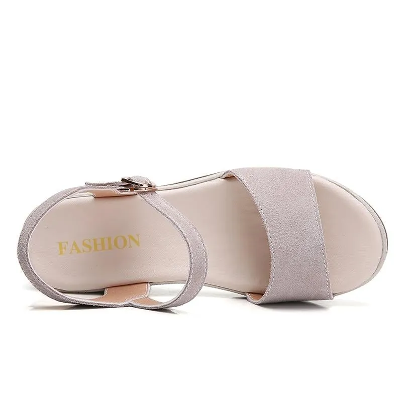 Suede Leather Platform Sandals Shoes Peep Toe Beach Thick Sole Sandals