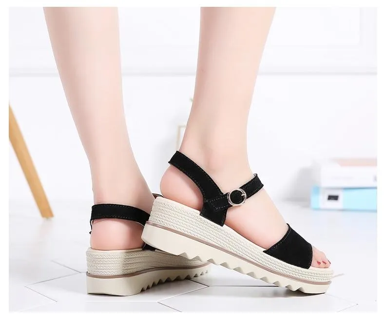 Suede Leather Platform Sandals Shoes Peep Toe Beach Thick Sole Sandals