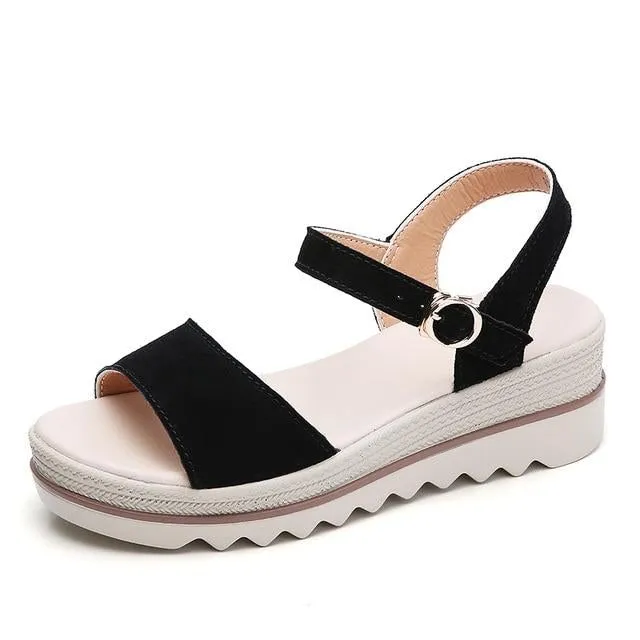 Suede Leather Platform Sandals Shoes Peep Toe Beach Thick Sole Sandals