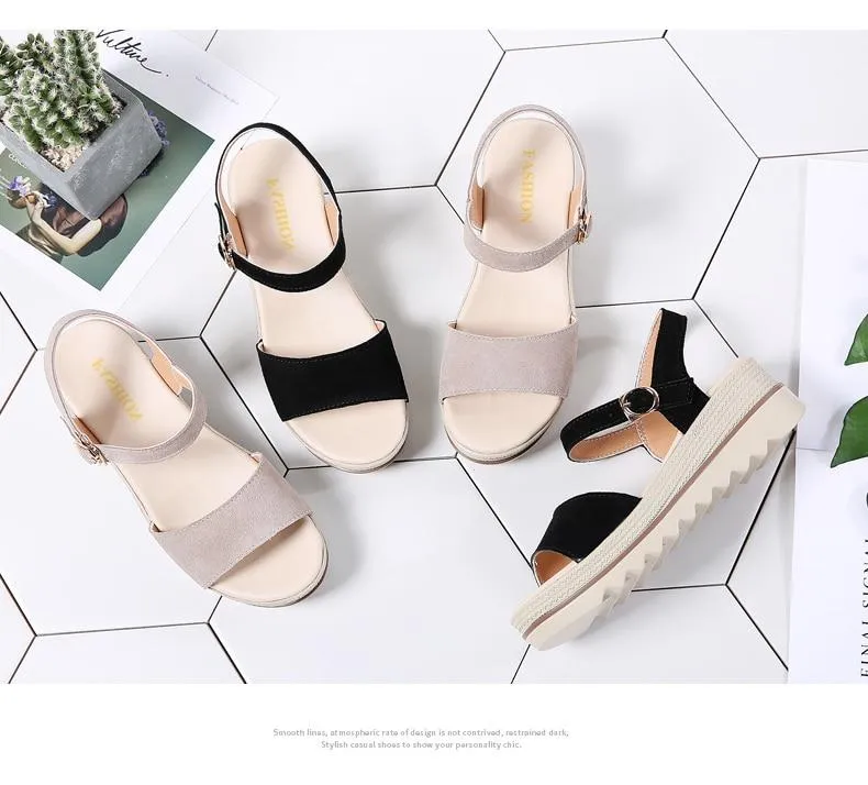 Suede Leather Platform Sandals Shoes Peep Toe Beach Thick Sole Sandals