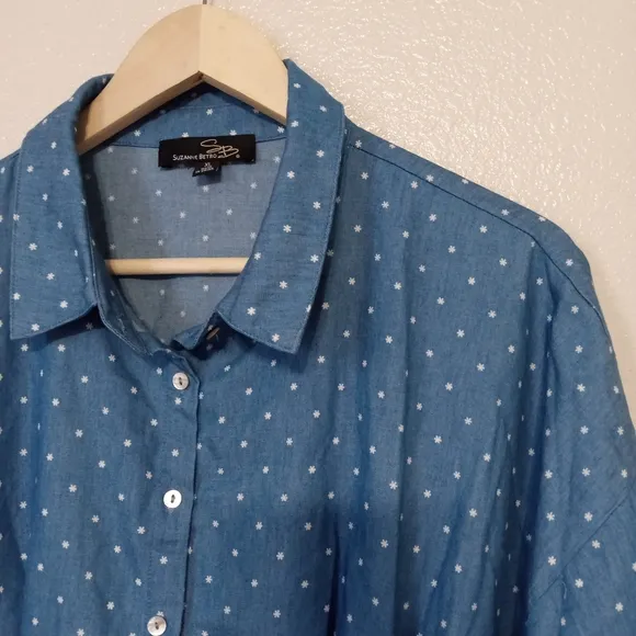 Suzanne Betro VTG novelty blue button front dress 60's 70's