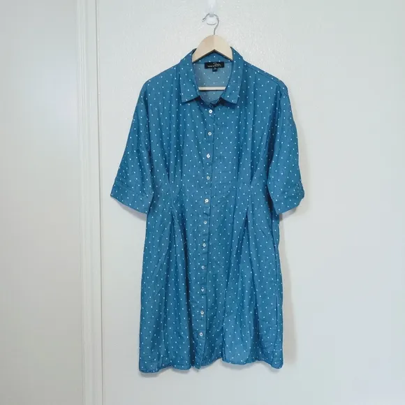 Suzanne Betro VTG novelty blue button front dress 60's 70's