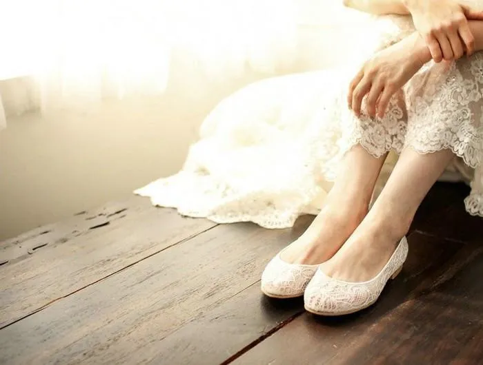 Sweet Princess Lace Pointed Toes Wedding Bridal Shoes With Handmade Flower, SY0138