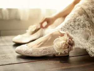 Sweet Princess Lace Pointed Toes Wedding Bridal Shoes With Handmade Flower, SY0138