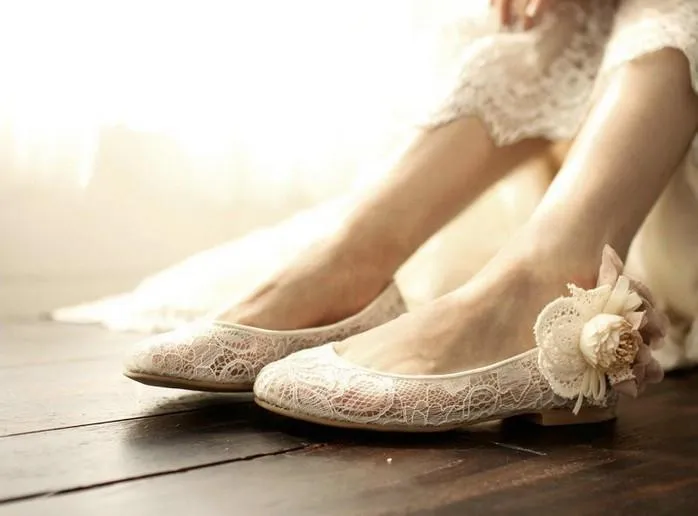 Sweet Princess Lace Pointed Toes Wedding Bridal Shoes With Handmade Flower, SY0138
