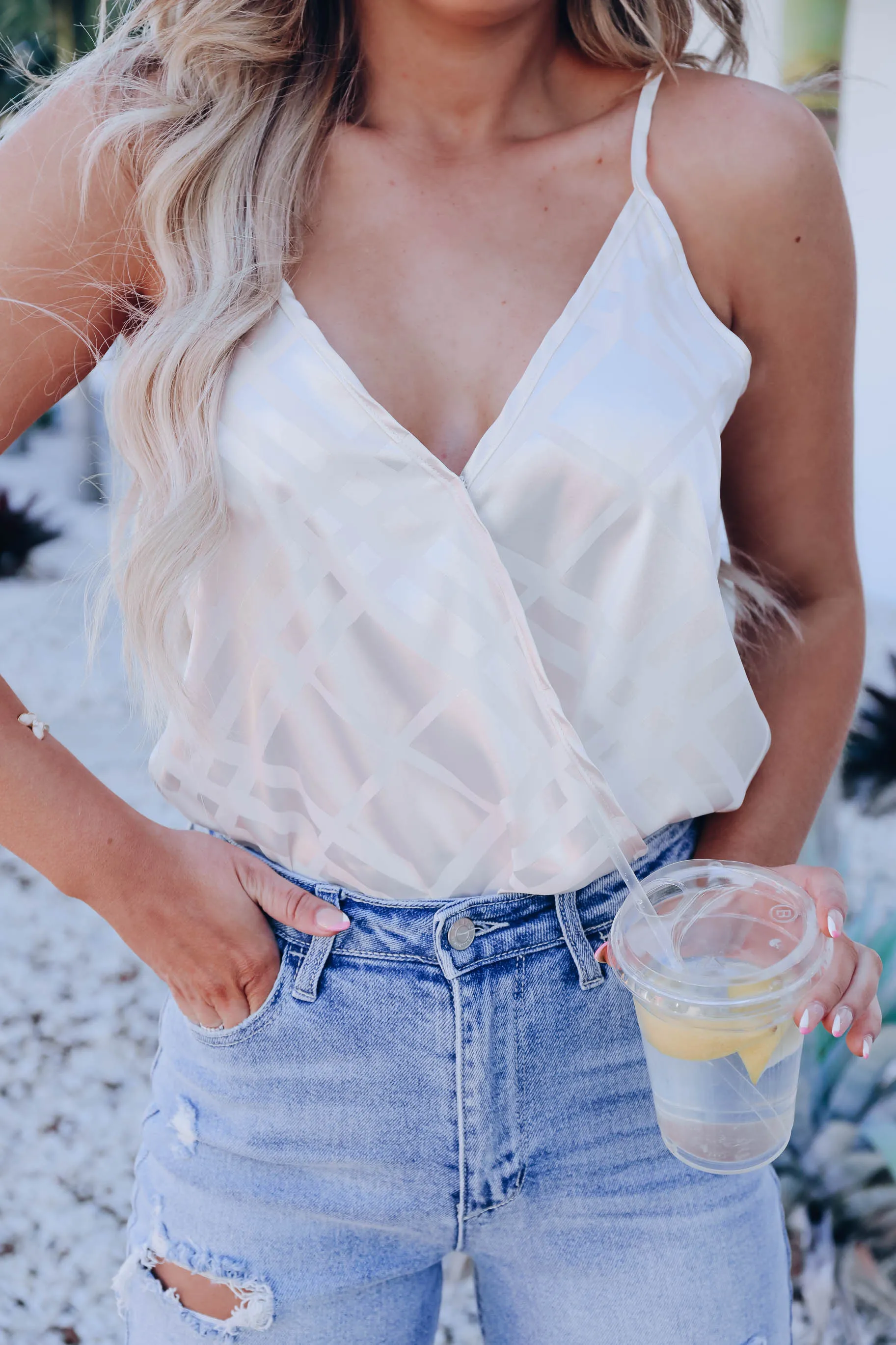 Tamara Printed Surplice Bodysuit - Cream