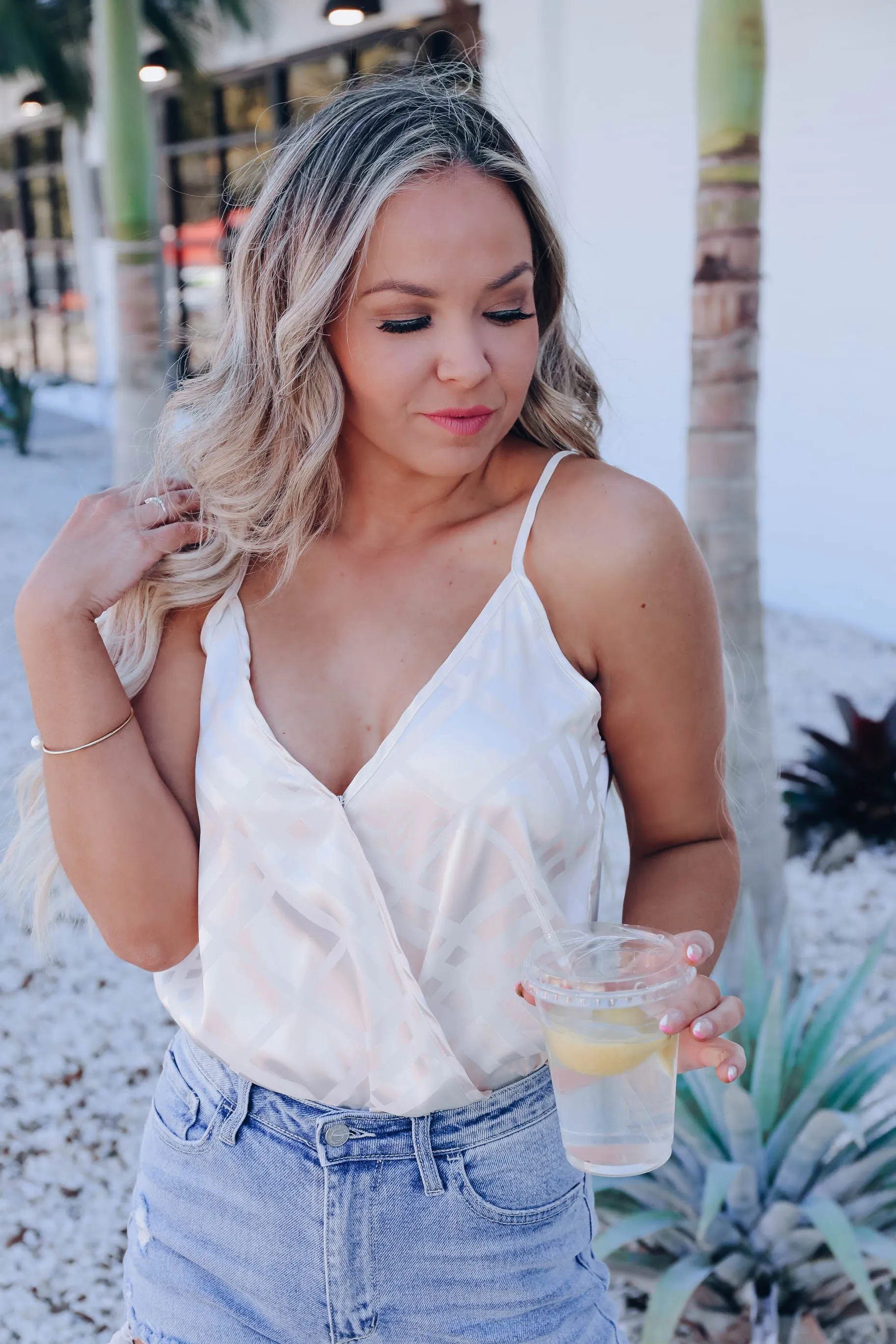 Tamara Printed Surplice Bodysuit - Cream