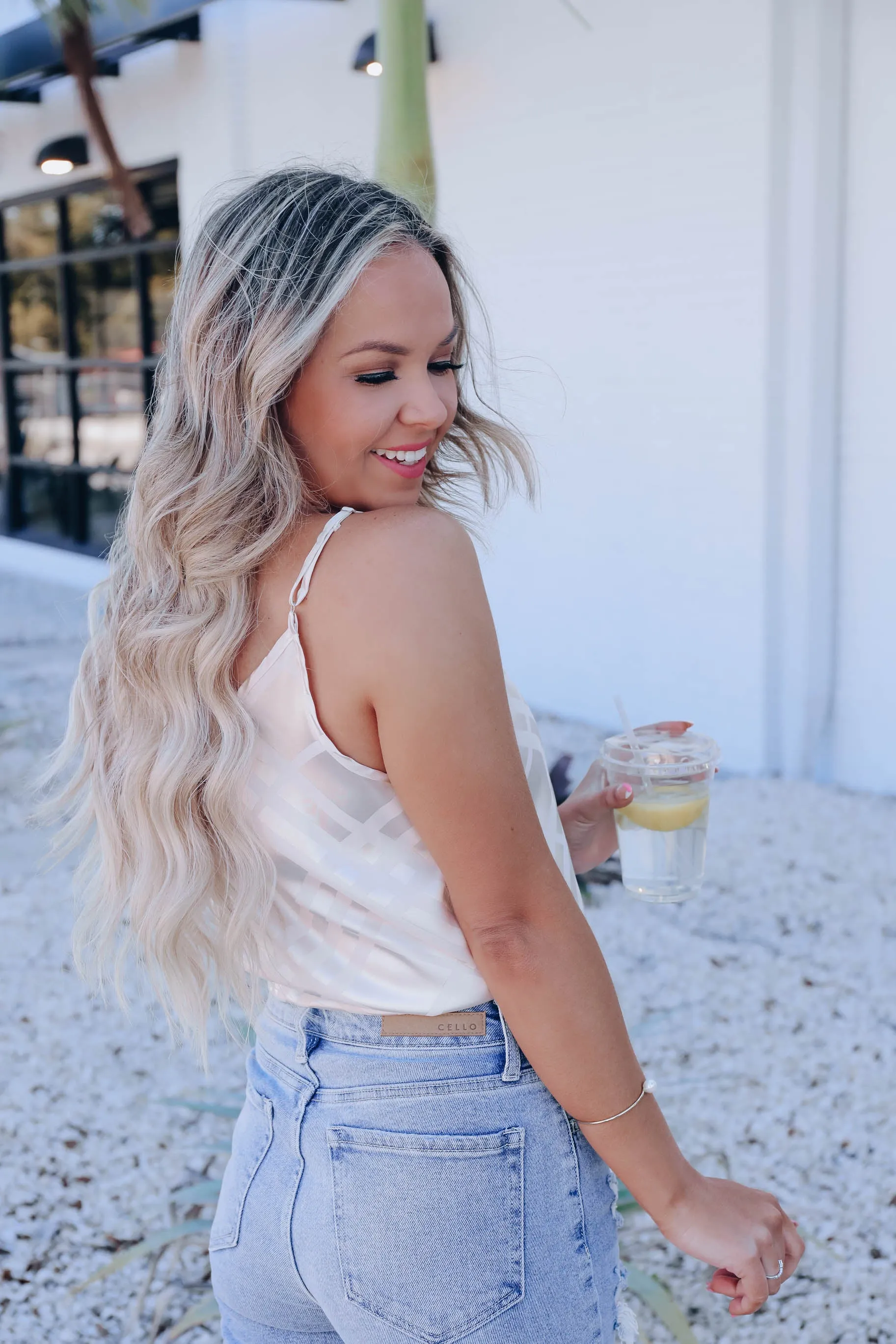 Tamara Printed Surplice Bodysuit - Cream