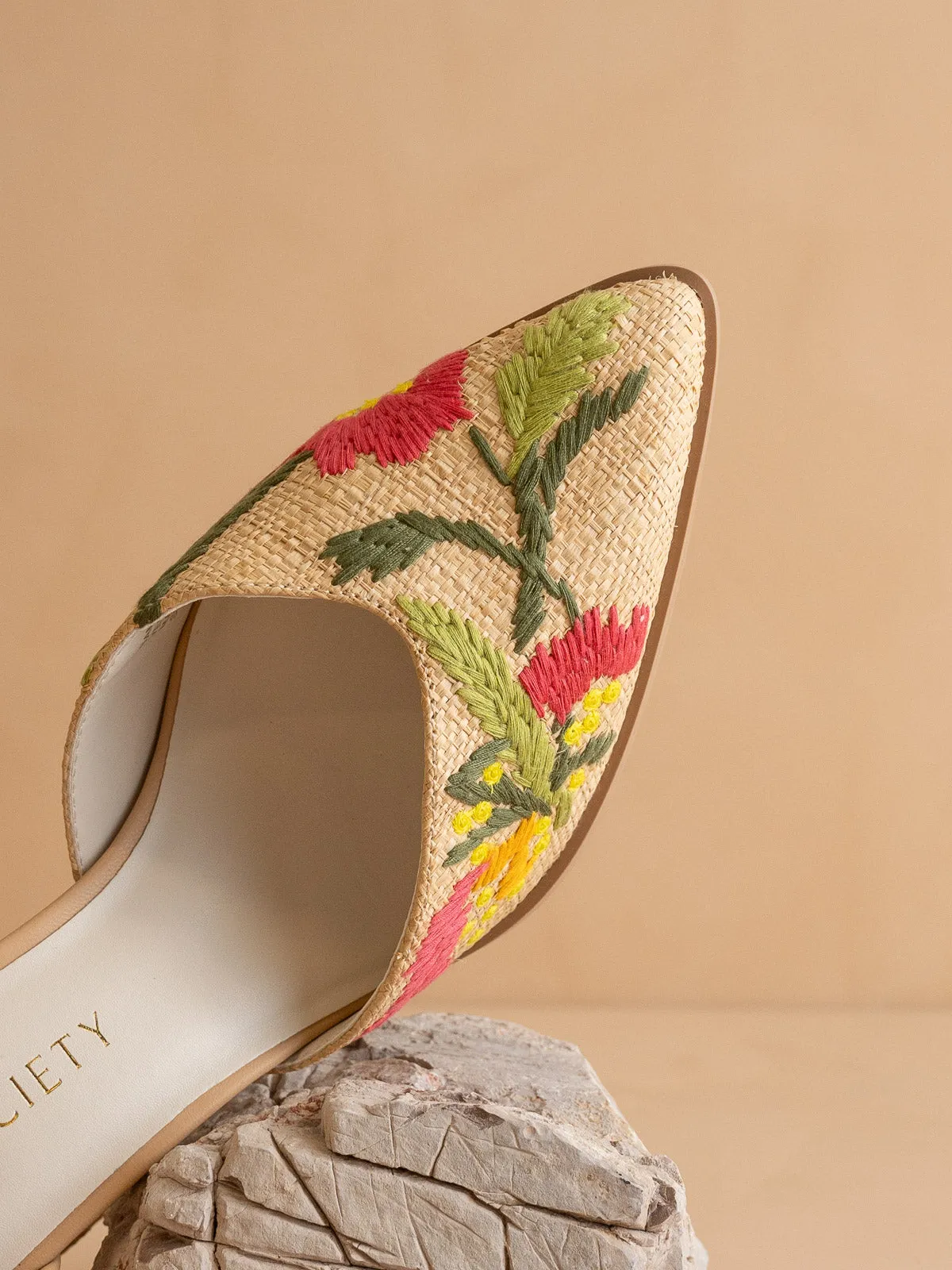 The Monet | Wheat Embroidered Raffia Block Heel