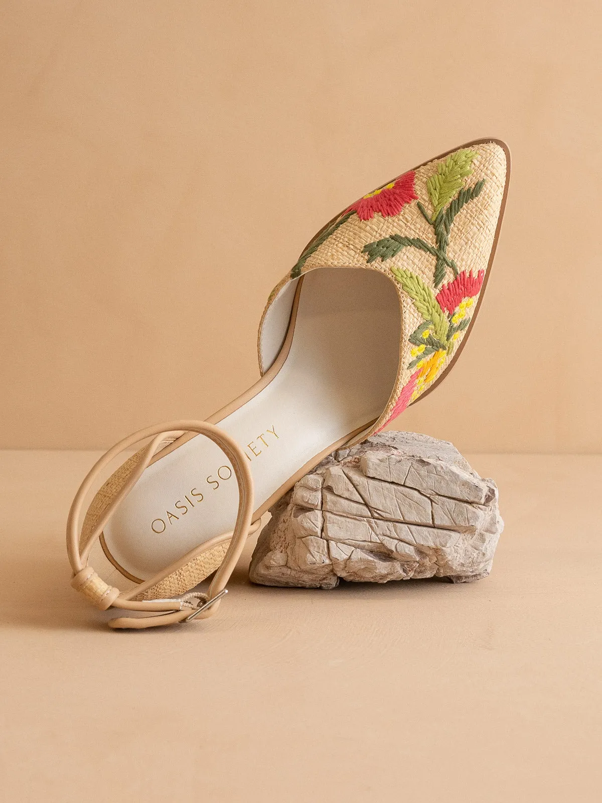 The Monet | Wheat Embroidered Raffia Block Heel