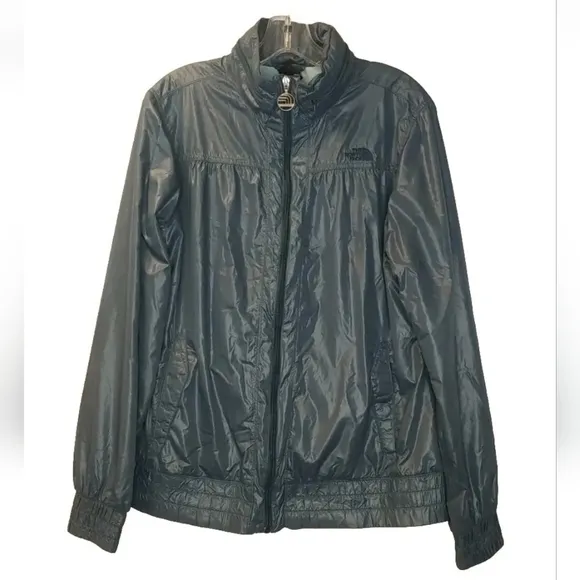 The North Face Coat Jacket Full Zip Slate Blue Hidden Hood Vintage Woman Sz XL