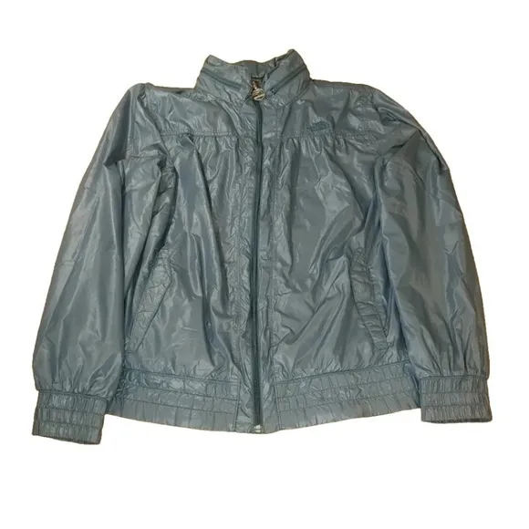 The North Face Coat Jacket Full Zip Slate Blue Hidden Hood Vintage Woman Sz XL