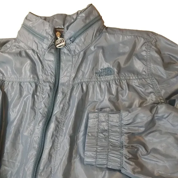 The North Face Coat Jacket Full Zip Slate Blue Hidden Hood Vintage Woman Sz XL