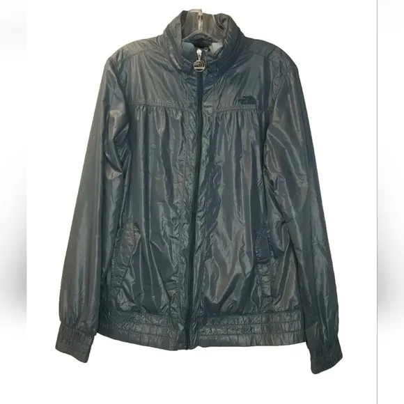 The North Face Coat Jacket Full Zip Slate Blue Hidden Hood Vintage Woman Sz XL