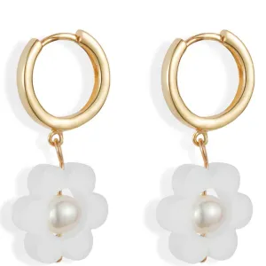 TooLally Flower Pearl Huggie Hoop Earrings - White