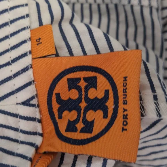 Tory Burch‎ Women's Shilo Short Size 14 White Navy Stripes Rope Belt Nautical